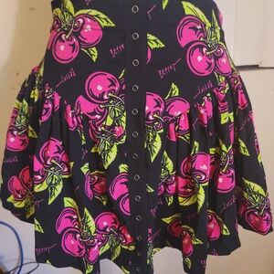 Betsey Johnson Black and Pink "Pretty In Punk" Cherry Skirt Vintage Design.